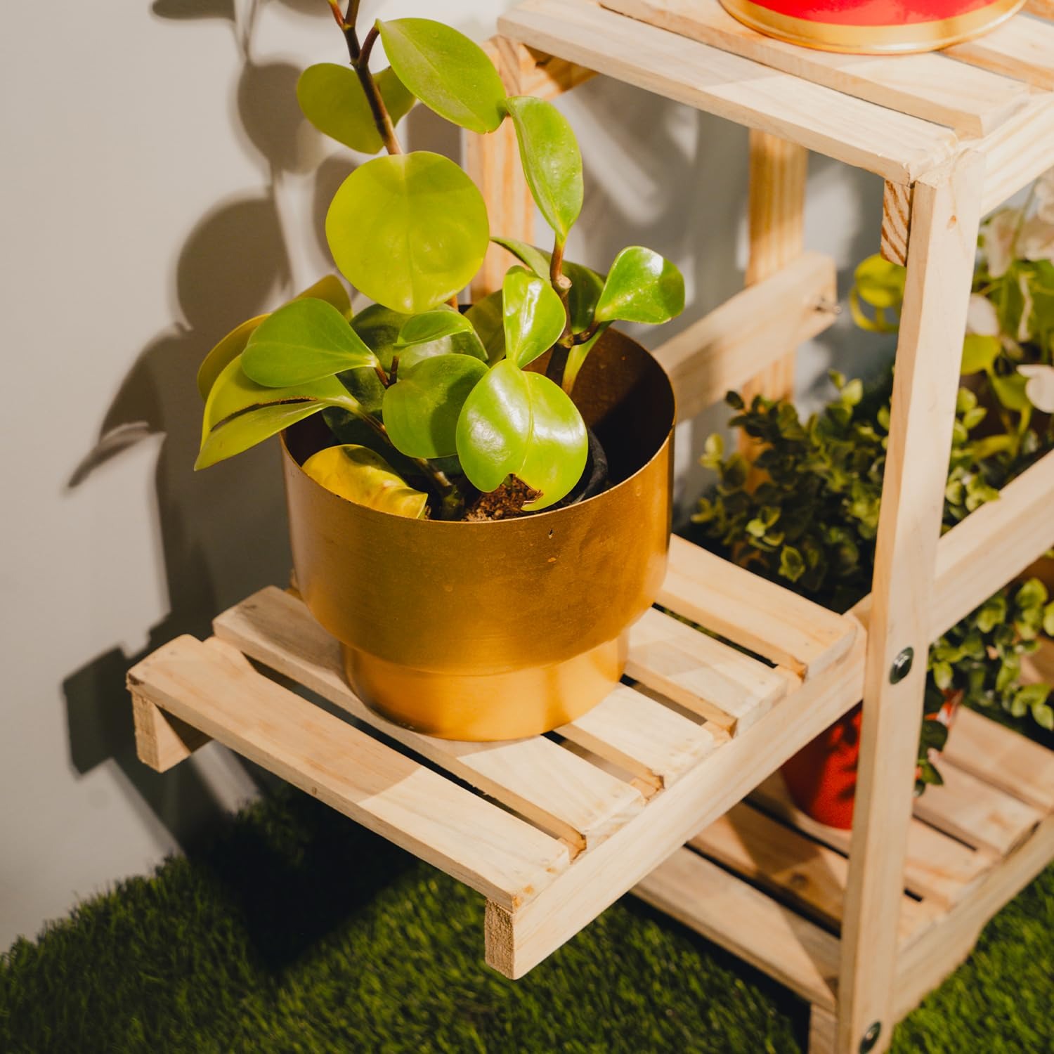 trustbasket sleek plant stand | 6 tier wooden flower stand for balcony & living room | wooden plant stands for outdoor balcony wooden & indoor | wood planter stand for home decor