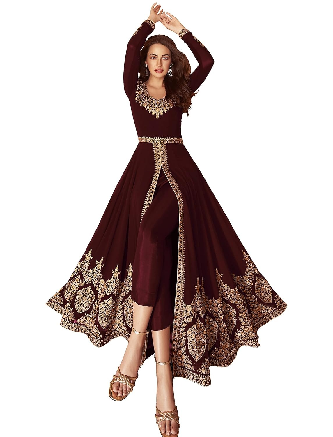 divine international trading co women's faux georgette semi stitched top with santoon fabric bottom and faux georgette dupatta embroidered front slit anarkali dress divine international trading co women's faux georgette semi stitched top with santoon fabric bottom and faux georgette dupatta embroidered front slit anarkali dress